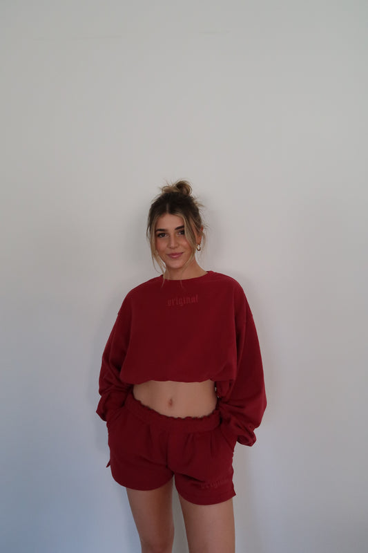 sweat shorts in cherry